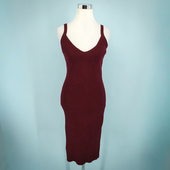 Hatch 3 Size Large L Burgundy Joelle Ribbed Tank Midi Length Maternity Dress - Picture 1 of 7